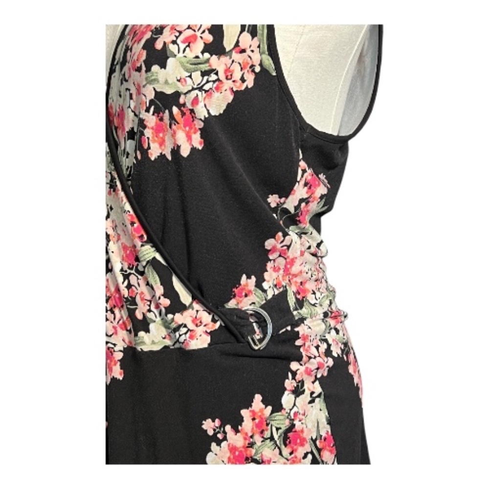 GUC White House Black Market black & pink floral sleeveless wrap dress | size 12 - Picture 4 of 8